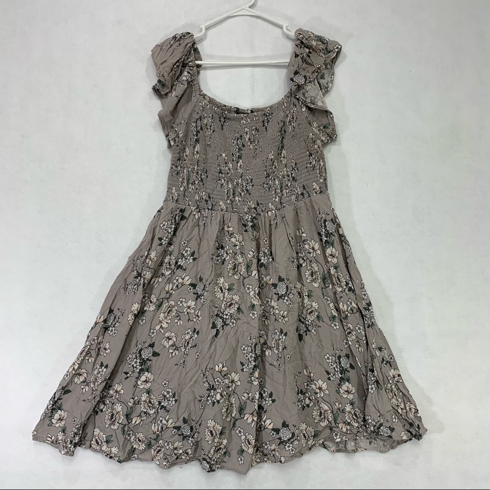 Torrid Elastic Stretch Swing A-Line Gray Floral Summer Dress Plus Size 2 XXL 2X